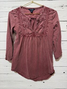 Lucky Brand Dusty Rose Lace Yoke Tunic